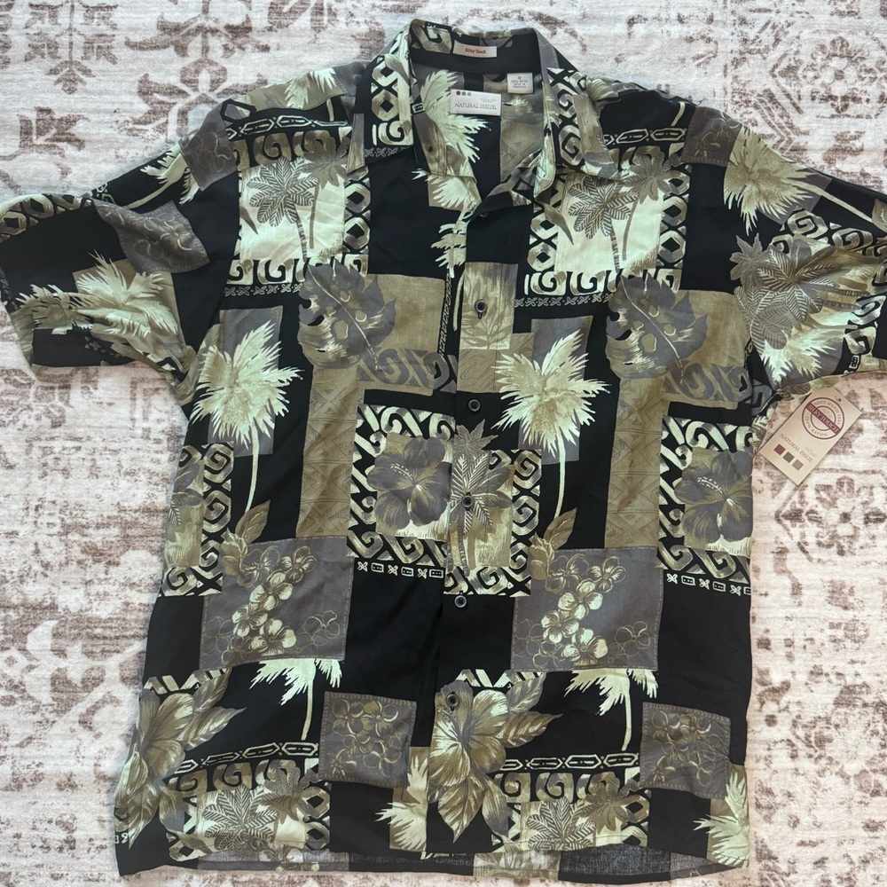 Men's Tropical Print Shirt - Black and Green
